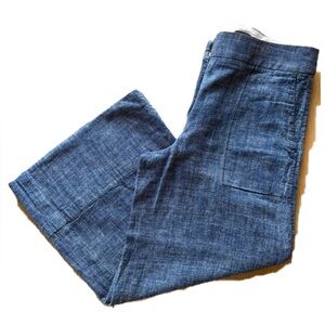 Ann Taylor Blue Linen Wide Leg Crop Pant